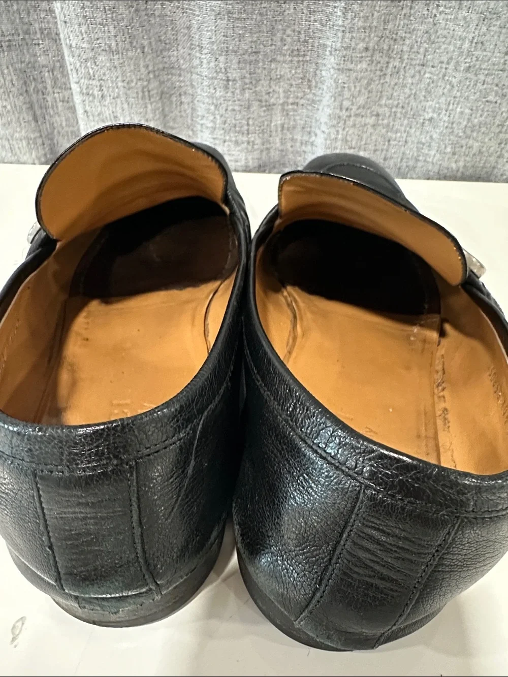 Authentic Gucci Black Leather Men's Loafers with Silver Hardware. Size 10.5
